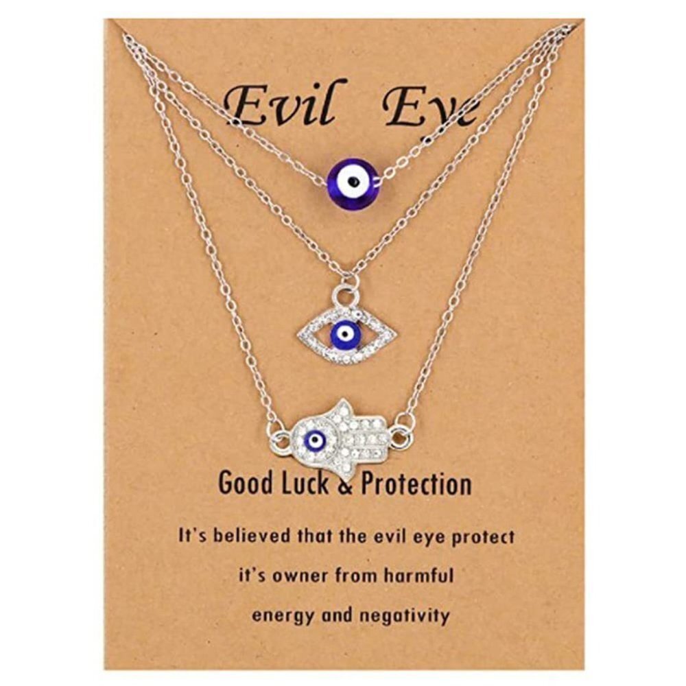 Silver and Rhinestone Evil Eye Layered Boho Necklace
